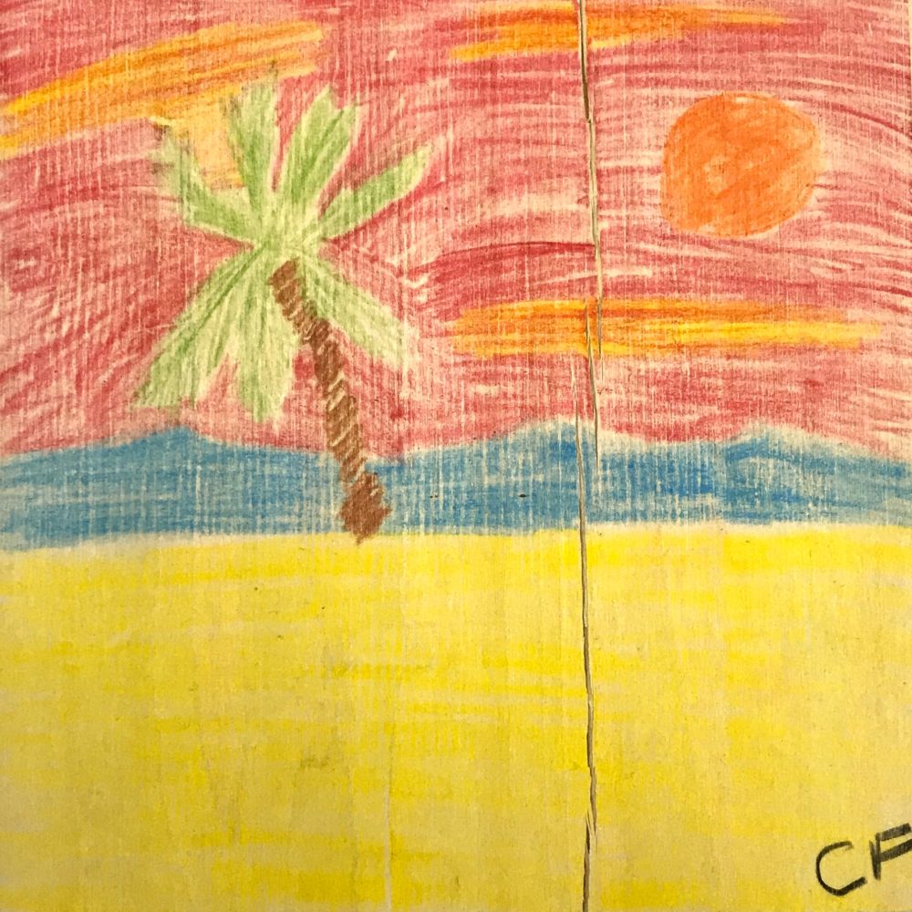 Palm Tree with Orange Sun and Red Sky